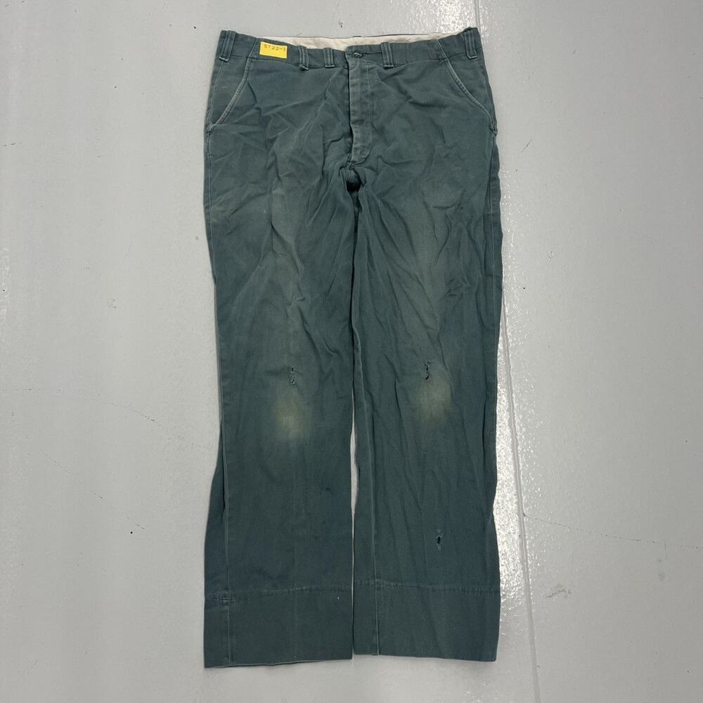 Vintage 60s Green Sanforized Cotton Workwear Chinos 36x31